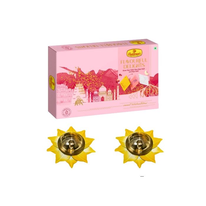 Flavourful Delights (Assorted Kaju Katli 500gm) with 2 Small Diya main product photo