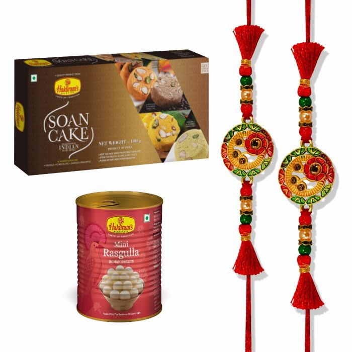 Soan Cake Multi Flavour 400 g Mini Rasgulla 500 g With 2 Premium Rakhi main product photo
