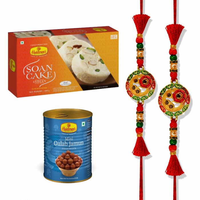 Soan Cake Premium Pack (400 g) Mini Gulab Jamun 500 g With Premium 2 Rakhi main product photo