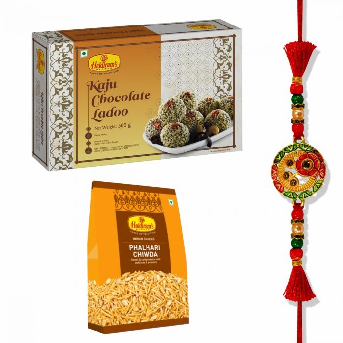 Kaju Chocolate Laddu 500 g, Phalhari Chiwda(200 g) With Premium Rakhi main product photo