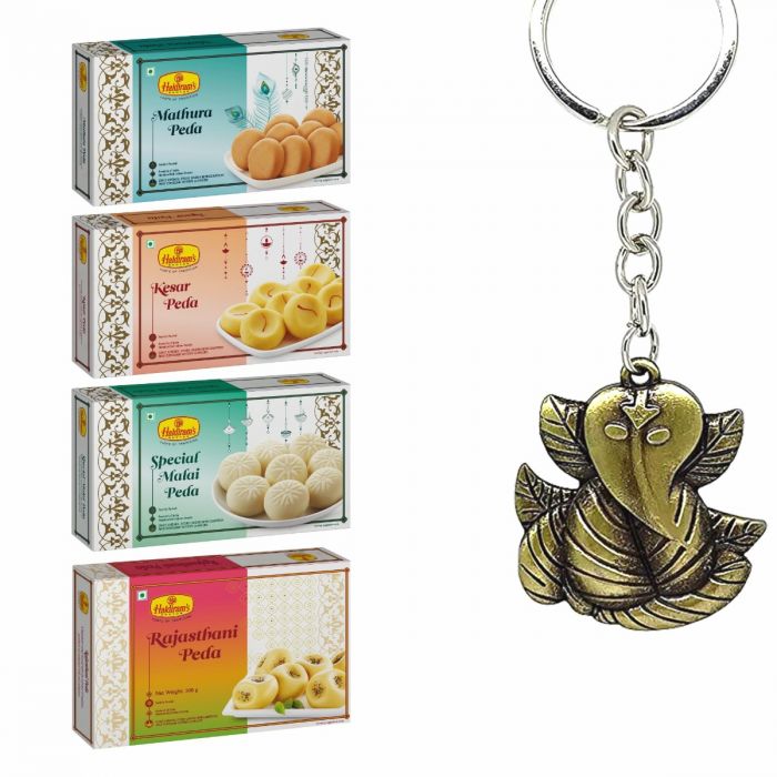 Combo Peda Pack (Rajasthani 250 g, Kesar 250 g, Mathura 250 g, Special Malai 250 g) (250 g x 4) With Ganesha Keychain main product photo