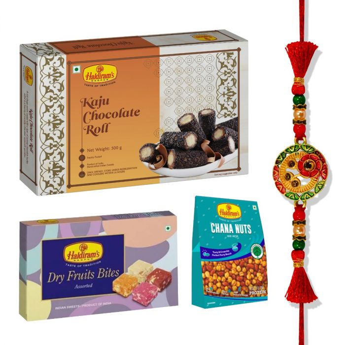 Dry Fruit Bites (200 g), Kaju Chocolate Roll(250 g), Chana Nuts(200 g) With Premium Rakhi main product photo