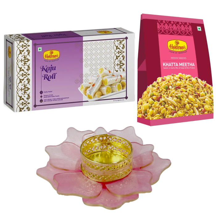 Kaju Roll 500 g and Khatta Meetha 200 g with Medium Diya main product photo