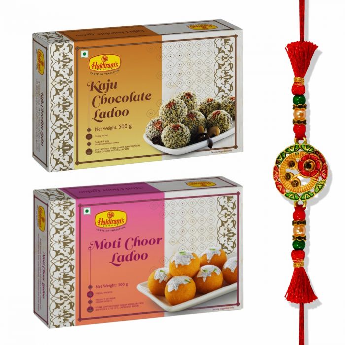 Moti Choor Ladoo (500 g) Kaju Chocolate Laddu (500 g) With Premium Rakhi main product photo