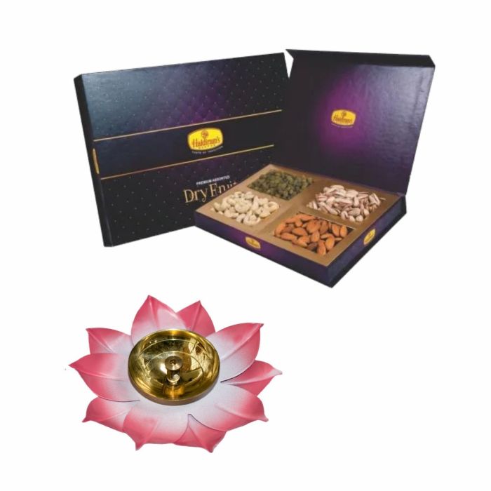 Fancy Dry Fruits Gift Box (WW) with Medium Diya main product photo