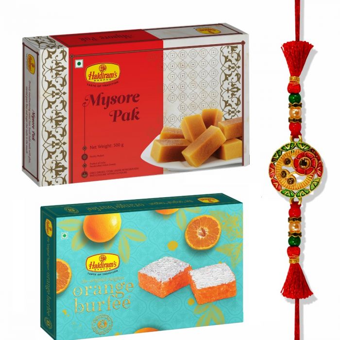 Mysore Pak 500 g, Orange Burfee 500 Grams With Premium Rakhi main product photo