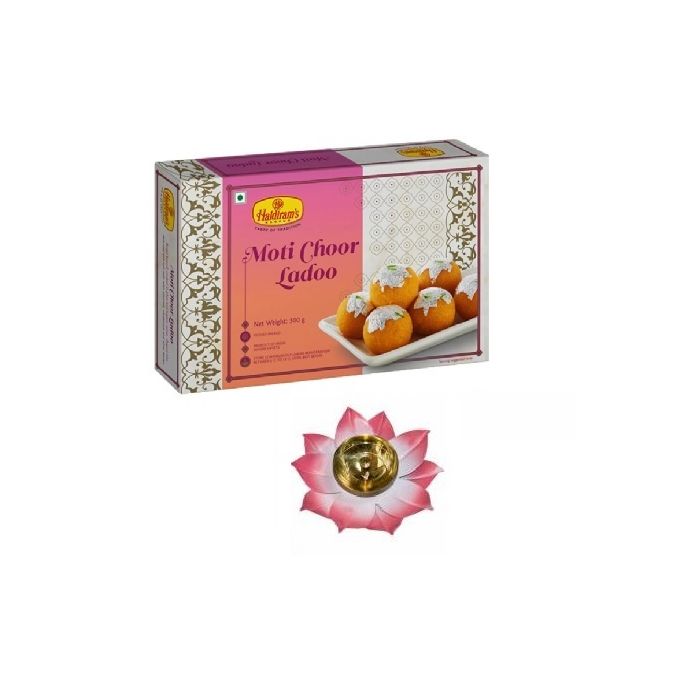 Moti Choor Ladoo (500 gms) With Medium Diya-Metal main product photo