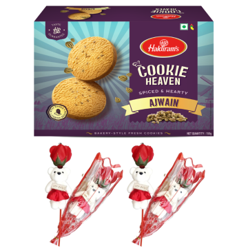 Ajwain Cookies (150 g) With Two Valentine Tedi-Rose 