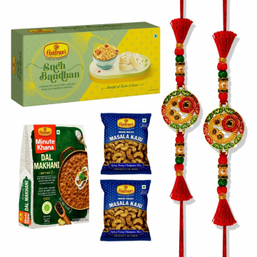 Sneh Bandhan Gift Box Dal Makhani 300 g Masala Kaju Pack with 2 Premium Rakhi