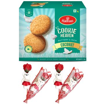 Coconut Cookies (150 g) With Two Valentine Tedi-Rose 