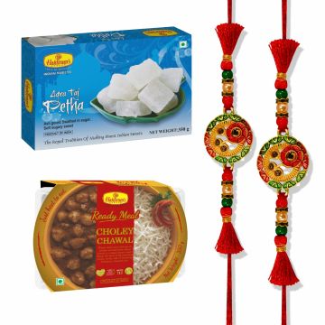 Agra Taj Petha 350 gm Choley Chawal (350gms) with 2 Premium Rakhi