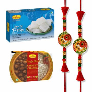 Agra Taj Petha 350 gm Choley Chawal (350gms) with 2 Premium Rakhi