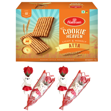 Atta Cookies (150 g) With Two Valentine Tedi-Rose 