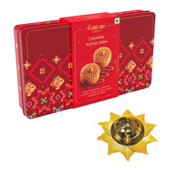 Caramel Toffee Peda (250 g) with Small Diya-Metal