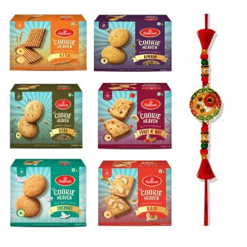 Cookie Heaven Combo with Premium Rakhi (Ajwain, Atta, Jeera, Kaju, Coconut, Fruit N Nuts)