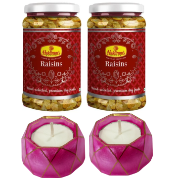 Raisins (Pack of 2) with 2 Small Diya 
