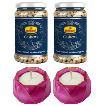 Cashew Jar Pack of 2 (200 g x 2) with  2 Small Diya 