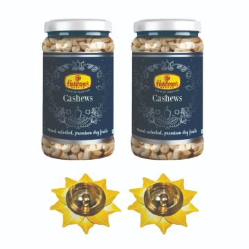 Cashew Jar Pack of 2 (200g x 2) with  2 Small Diya 