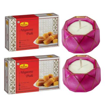 Mysore Pak Pack of 2 (500 g x 2) with 2 Small Diya 