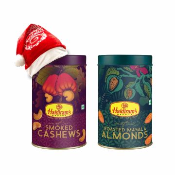 Exotic Smoked Cashews (200 g), Exotic Roasted Masala Almonds (200 g) with Christmas Cap