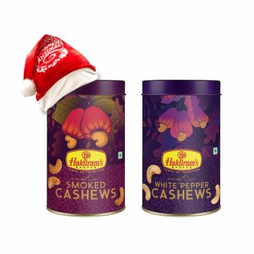 Exotic White Pepper Cashews (200 g), Exotic Smoked Cashews (200 g)  with Christmas Cap