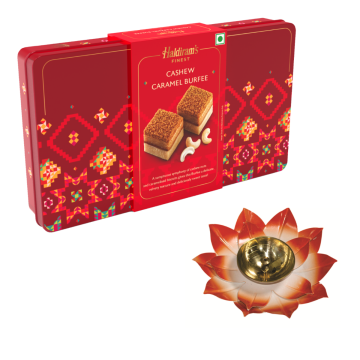 Cashew Caramel Burfee (250 g) with Large Diya-Metal