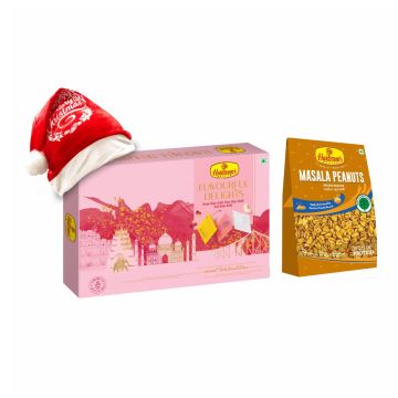 Flavourful Delights (Assorted Kaju Katli 500 g), Masala Peanut (200 g) with Christmas Cap