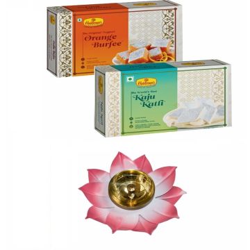Haldirams orange burfee and  kaju katli