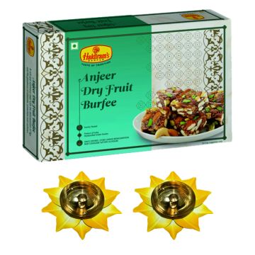 Anjeer Dry Fruit Burfee (250 g) with 2 Small Diya-Metal