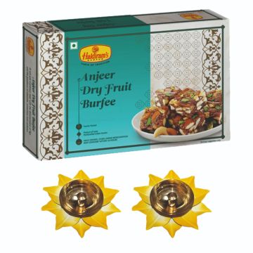 Anjeer Dry Fruit Burfee (250 g) with 2 Small Diya-Metal