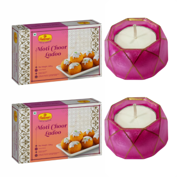 Motichoor Laddu Pack of 2 (500 g x 2) with 2 Small Diya 