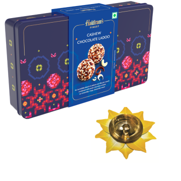 Cashew Crunchy Chocolate Ladoo (250 g) with Small Diya-Metal