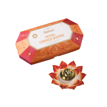 Royal Orange Burfee 250 g with Large Diya-Metal