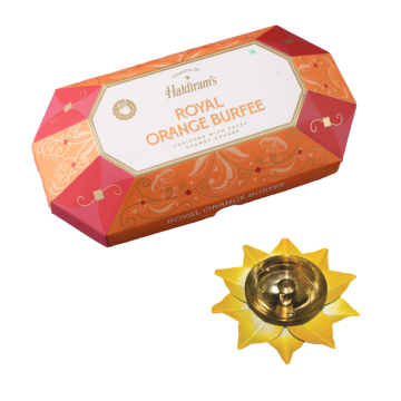 Royal Orange Burfee 250 g with Small Diya-Metal