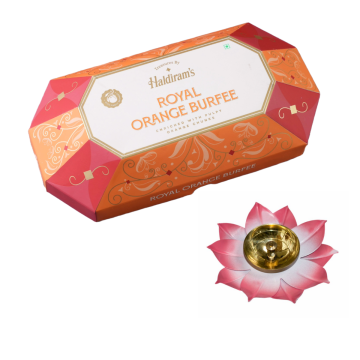 Royal Orange Burfee 250 g with Medium Diya-Metal