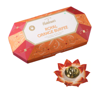 Royal Orange Burfee 250 g with Large Diya-Metal