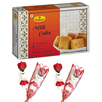 Milk Cake (500 g) with 2 Valentine Tedi Rose