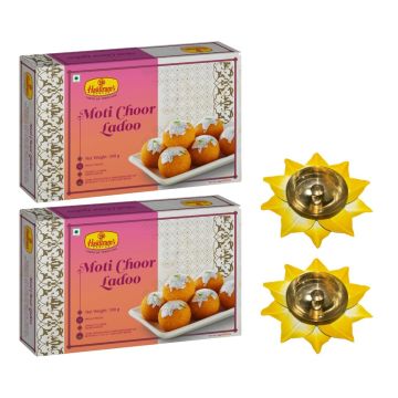 Motichoor Laddu Pack of 2 (500 g x 2) with 2 Small Diya 