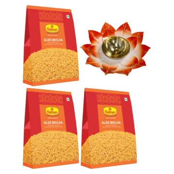 Aloo Bhujia Pack of 3 (200 g x 3) with Large Diya 