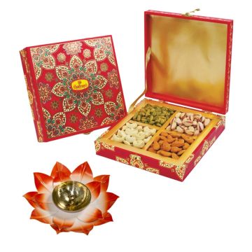 Fancy Dry Fruits Gift Box (QQ) with large Diya