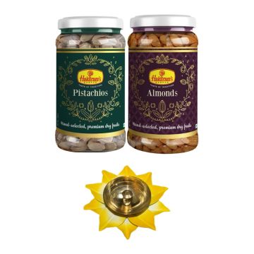 Almonds Jar (250 g) and Pistachios Jar (200 g) with Small Diya 